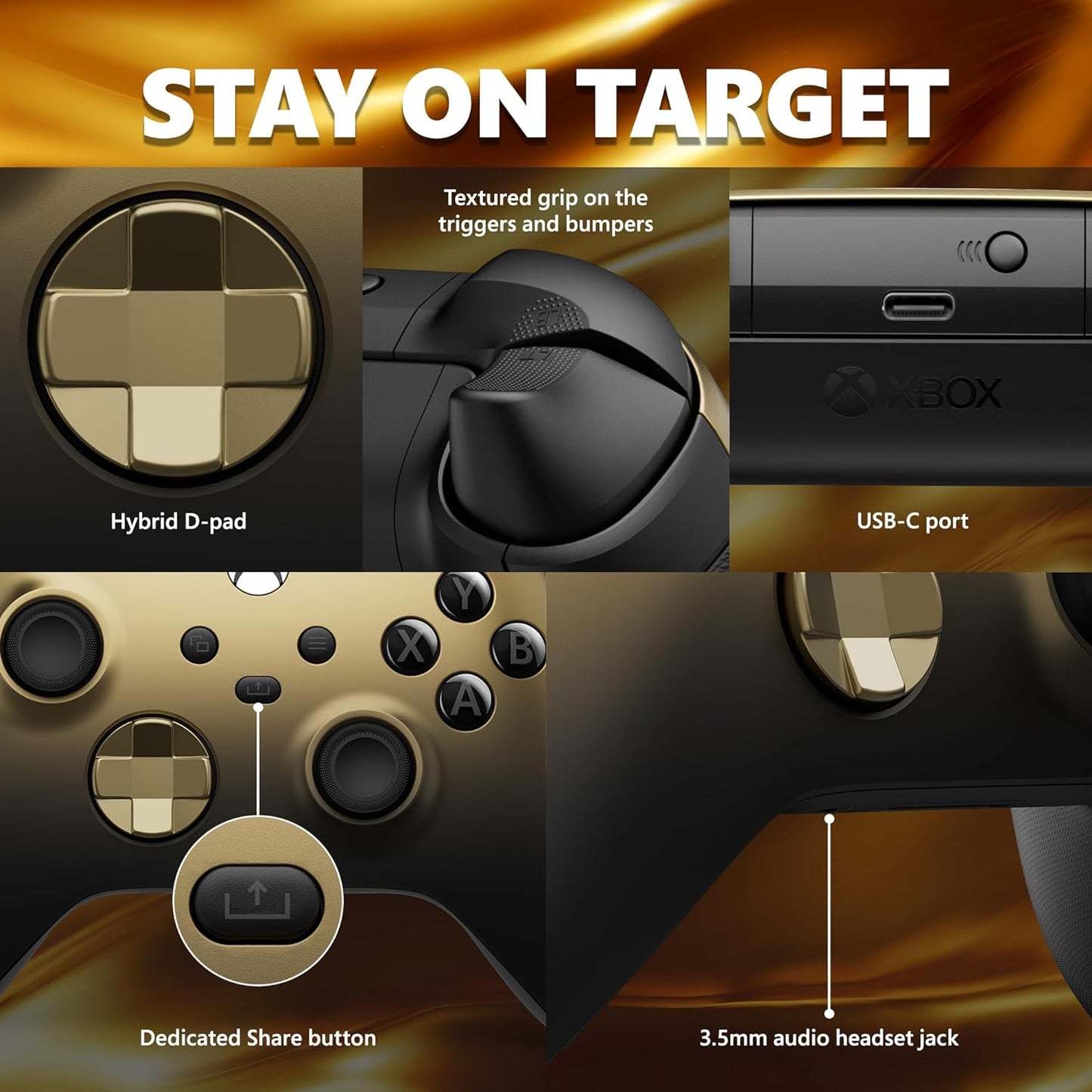 Xbox Wireless Controller For Xbox Series X|S, Xbox One, Windows10/11, Android, And iOS - Gold Shadow