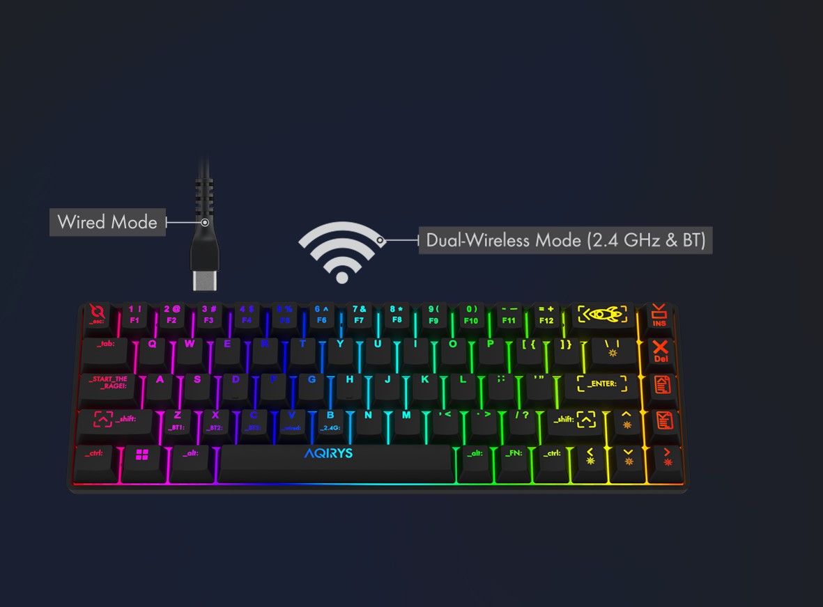 AQIRYS Mira Wireless Mechanical 60 Percent RGB Gaming Keyboard Black Wireless/Wired Swappable Outemu Red